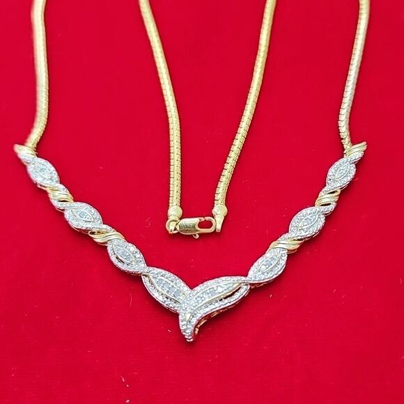 Vintage Signed BRKRN Diamond Gold Tone Necklace - Picture 2 of 3